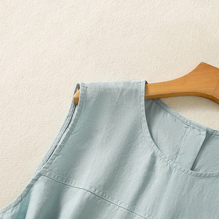 Buddha Stones, prosta, bawełniana kamizelka bez rękawów damska z okrągłym dekoltem i guzikami - image 11