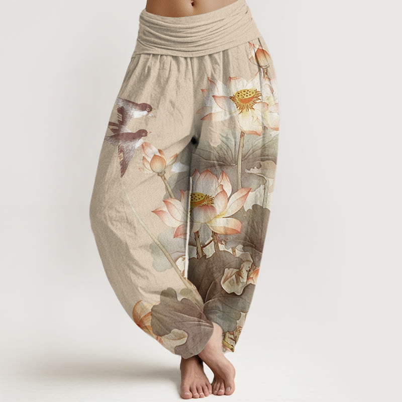 Damskie spodnie haremowe z elastyczną talią i wzorem "Buddha Stones" na lato i staw lotosu - Dębnik - US22, UK/AU26, EU54 (6XL) - image 8