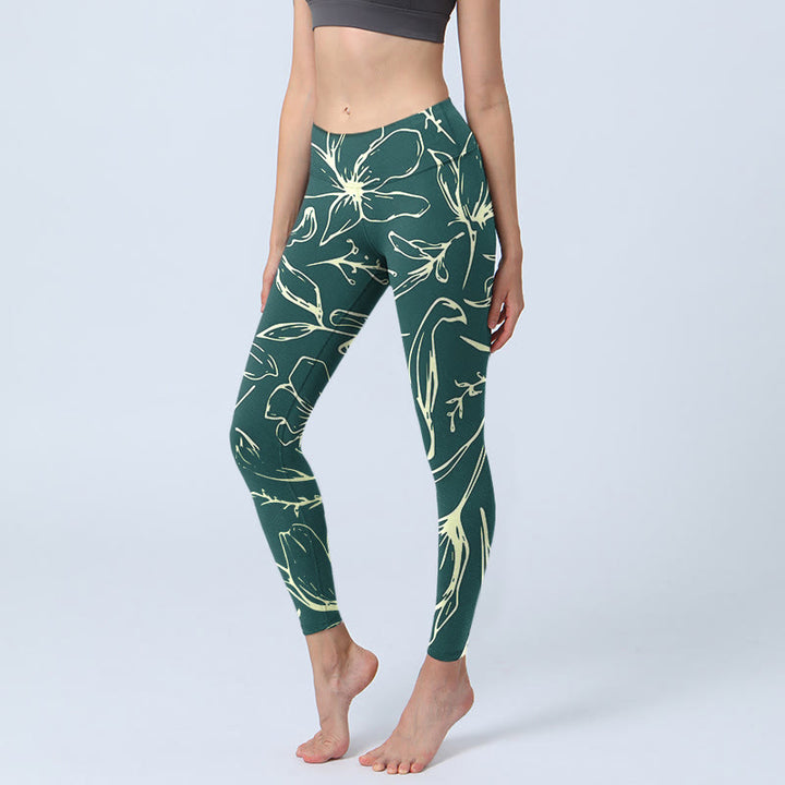 Damskie legginsy do jogi z nadrukiem dużych płatków kwiatów i Buddha Stones - Cyraneczka - US18, UK/AU22, EU50 (4XL) - image 1