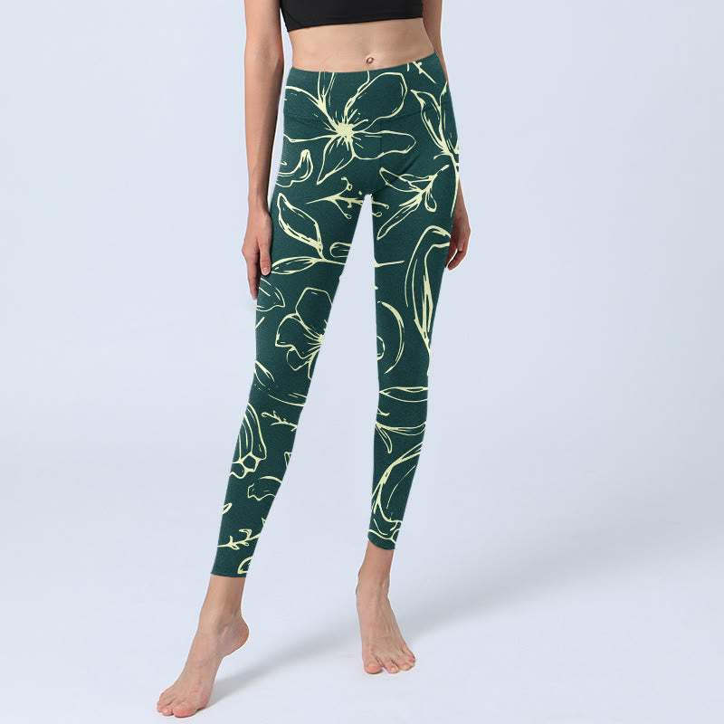 Damskie legginsy do jogi z nadrukiem dużych płatków kwiatów i Buddha Stones - image 6