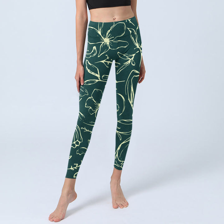 Damskie legginsy do jogi z nadrukiem dużych płatków kwiatów i Buddha Stones - image 6