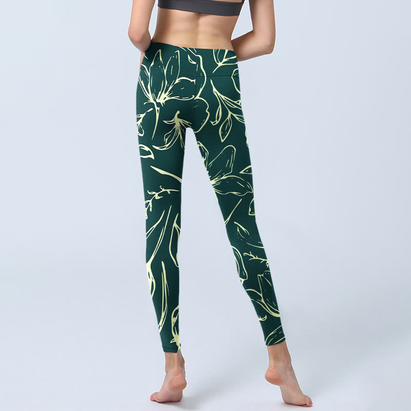 Damskie legginsy do jogi z nadrukiem dużych płatków kwiatów i Buddha Stones - image 7