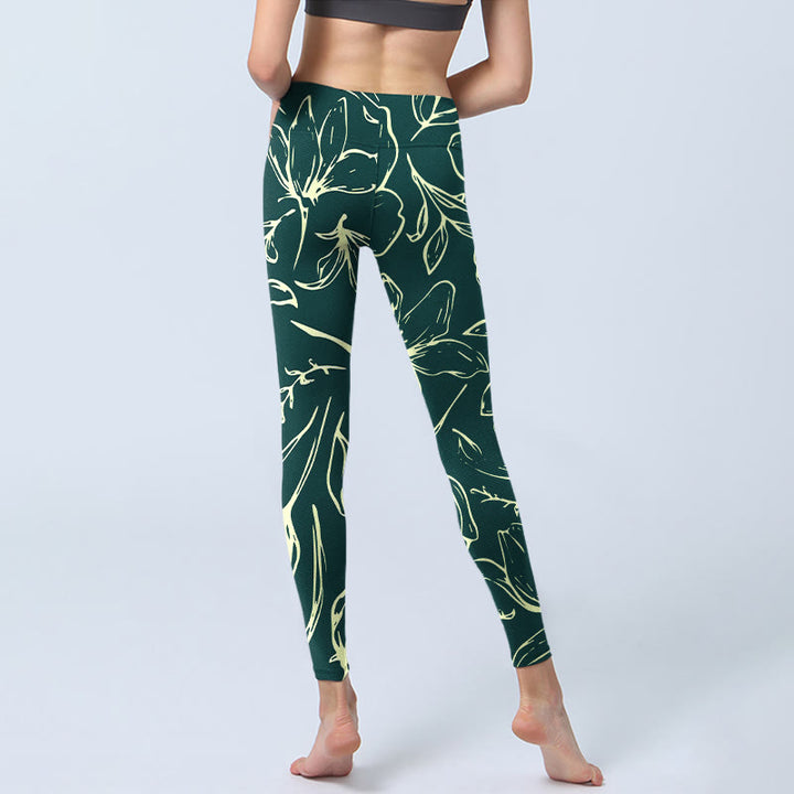 Damskie legginsy do jogi z nadrukiem dużych płatków kwiatów i Buddha Stones - image 7