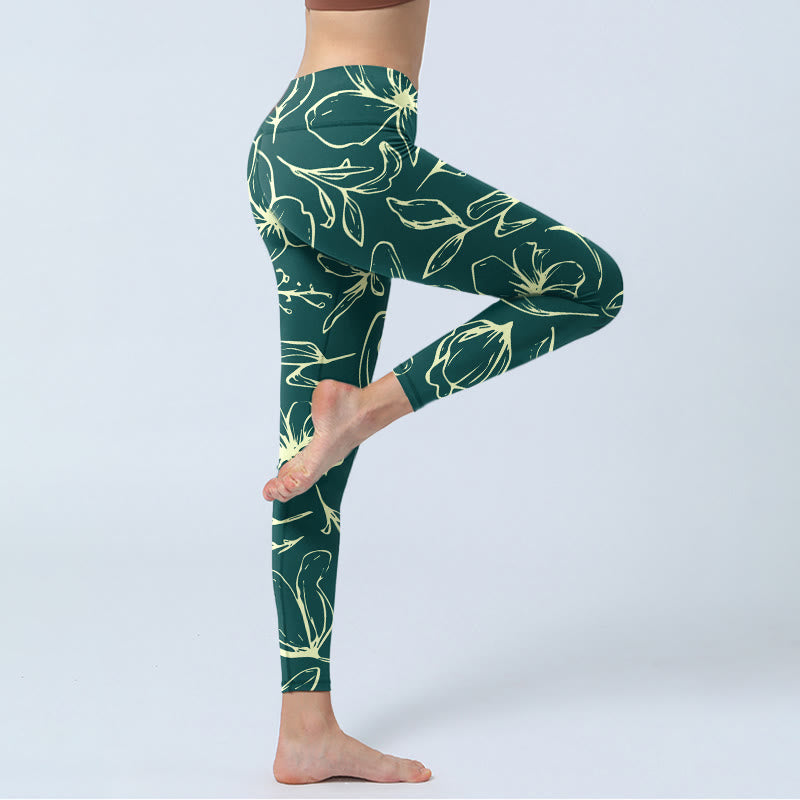 Damskie legginsy do jogi z nadrukiem dużych płatków kwiatów i Buddha Stones - image 4