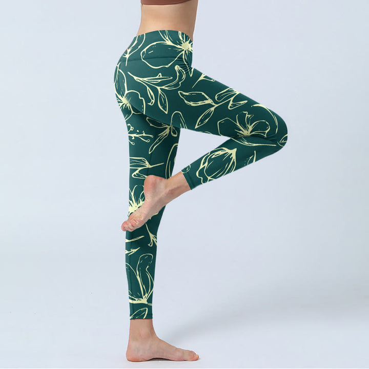 Damskie legginsy do jogi z nadrukiem dużych płatków kwiatów i Buddha Stones - image 4