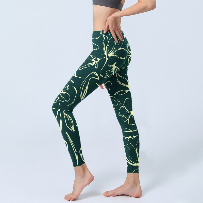 Damskie legginsy do jogi z nadrukiem dużych płatków kwiatów i Buddha Stones - image 3