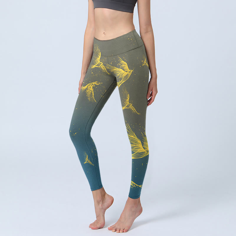 Legginsy do jogi damskie z nadrukiem złotych ptaków latających i Buddha Stones - Łupkowoszary - US18, UK/AU22, EU50 (4XL) - image 1