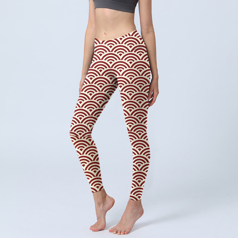 Legginsy do jogi damskie z nadrukiem w kształcie wachlarza z czerwonymi, beżowymi Buddha Stones - Beżowy - US18, UK/AU22, EU50 (4XL) - image 1