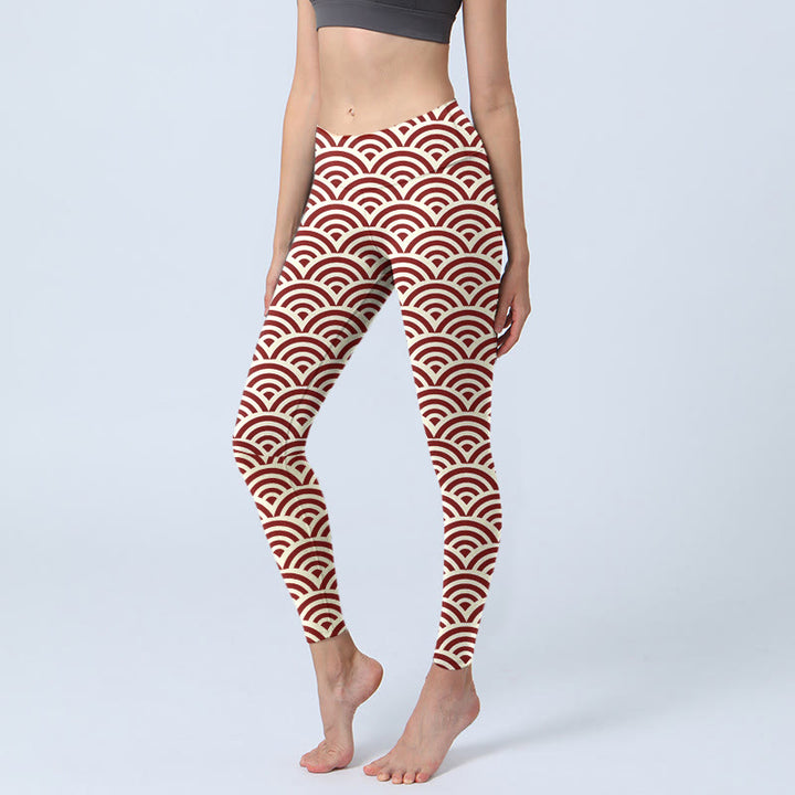 Legginsy do jogi damskie z nadrukiem w kształcie wachlarza z czerwonymi, beżowymi Buddha Stones - Beżowy - US18, UK/AU22, EU50 (4XL) - image 1