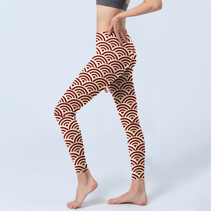 Legginsy do jogi damskie z nadrukiem w kształcie wachlarza z czerwonymi, beżowymi Buddha Stones - image 3