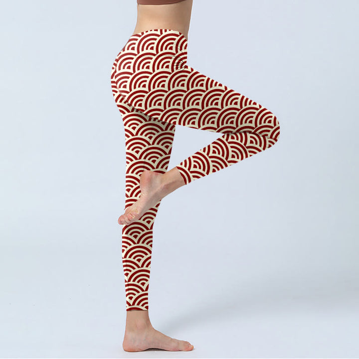 Legginsy do jogi damskie z nadrukiem w kształcie wachlarza z czerwonymi, beżowymi Buddha Stones - image 4