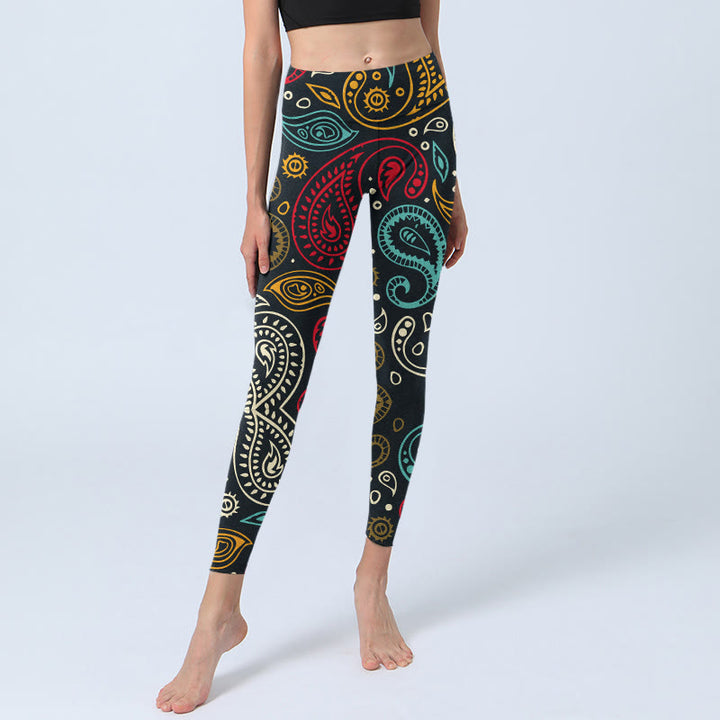Legginsy do jogi damskie z kolorowym nadrukiem paisley i Buddha Stones - image 6