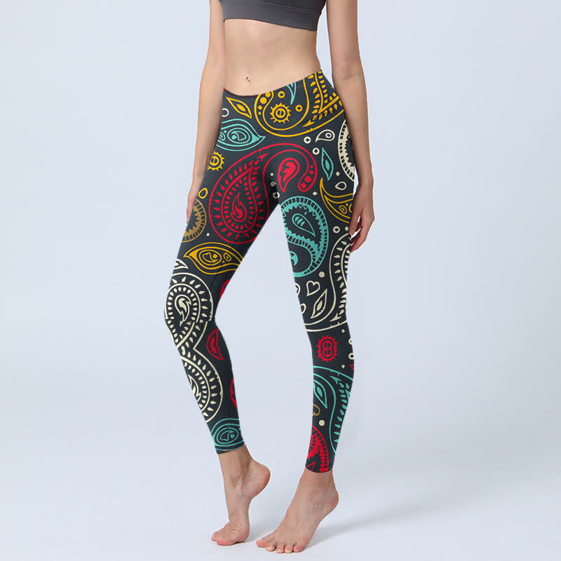 Legginsy do jogi damskie z kolorowym nadrukiem paisley i Buddha Stones - Czarny - US18, UK/AU22, EU50 (4XL) - image 1