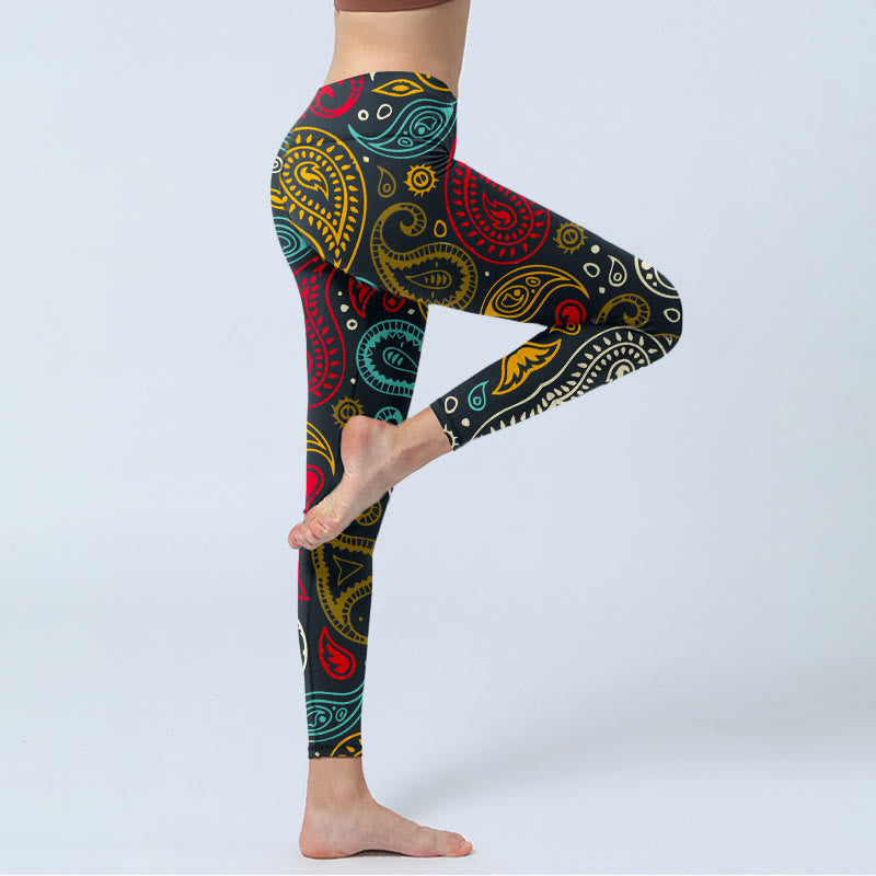 Legginsy do jogi damskie z kolorowym nadrukiem paisley i Buddha Stones - image 3
