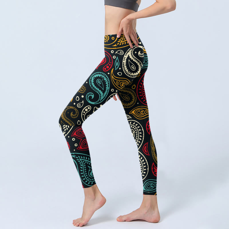 Legginsy do jogi damskie z kolorowym nadrukiem paisley i Buddha Stones - image 2
