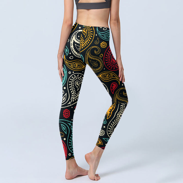 Legginsy do jogi damskie z kolorowym nadrukiem paisley i Buddha Stones - image 4