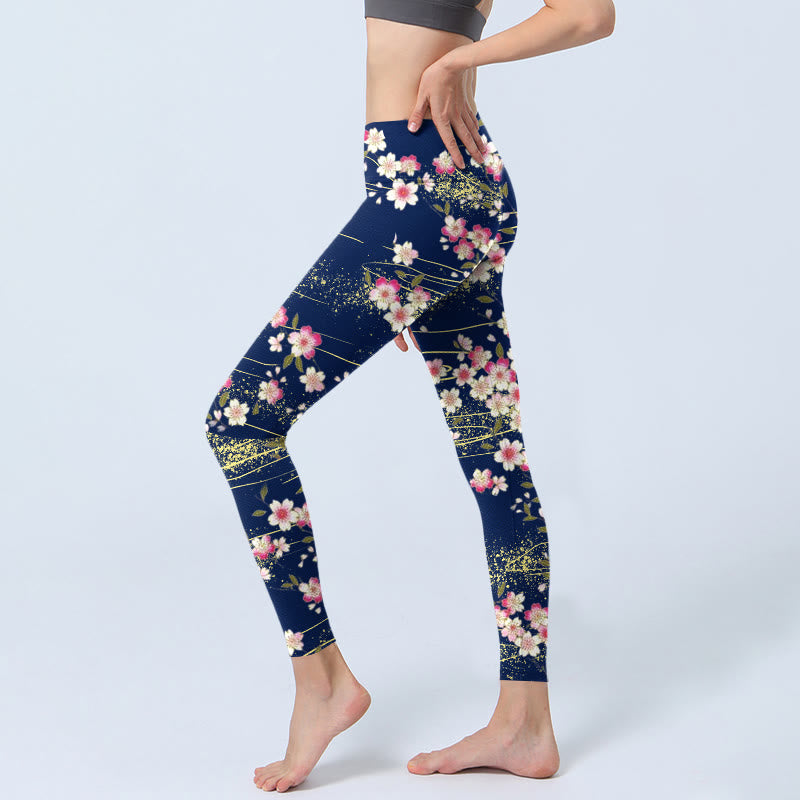Legginsy do jogi damskie z nadrukiem w różowe kwiaty i magentę z motywem Buddha Stones - image 3