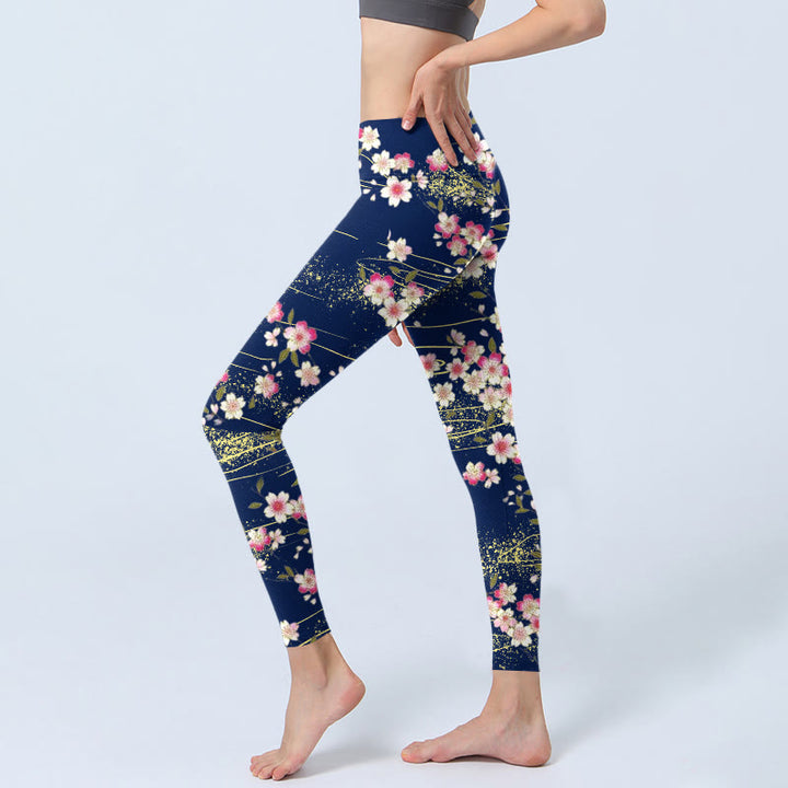 Legginsy do jogi damskie z nadrukiem w różowe kwiaty i magentę z motywem Buddha Stones - image 3