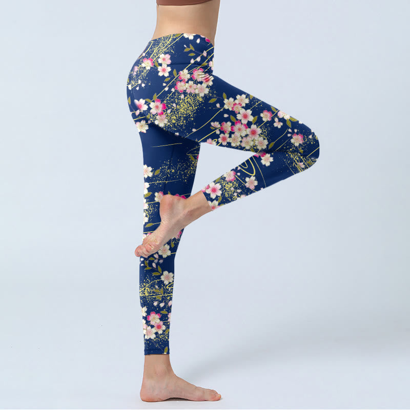 Legginsy do jogi damskie z nadrukiem w różowe kwiaty i magentę z motywem Buddha Stones - image 4