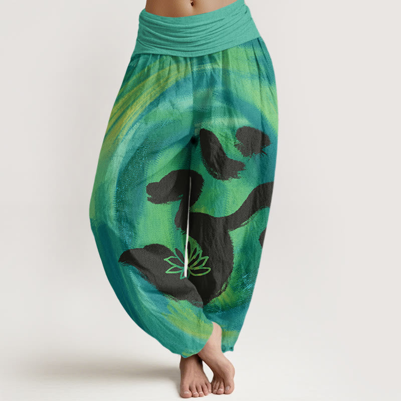 Damskie spodnie haremowe z elastyczną talią i symbolem OM z Buddha Stones - LightSeaGreen - US22, UK/AU26, EU54 (6XL) - image 1