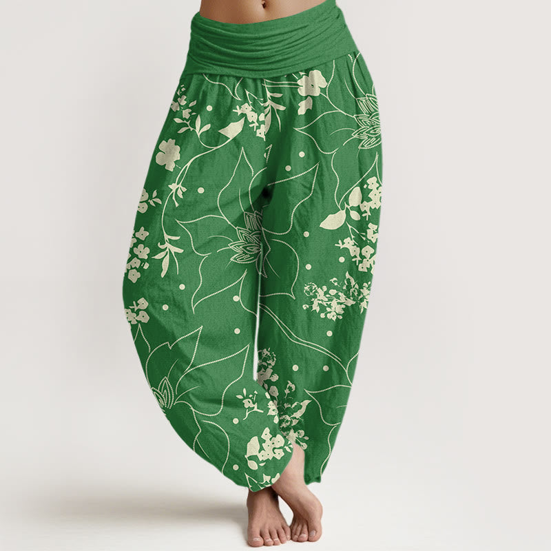 Spodnie damskie haremki z elastyczną talią i dużymi płatkami kwiatów w kolorze beżowym z motywem kwiatów - SeaGreen - US22, UK/AU26, EU54 (6XL) - image 8