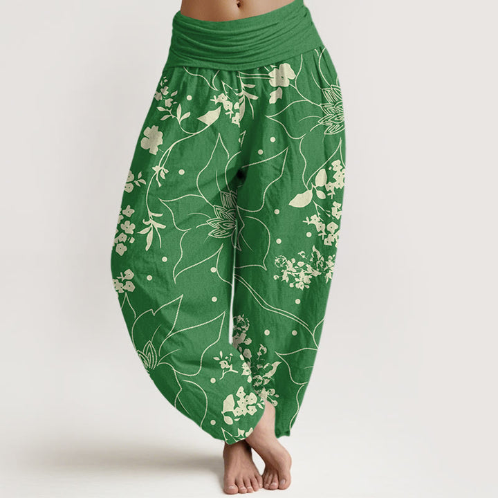 Spodnie damskie haremki z elastyczną talią i dużymi płatkami kwiatów w kolorze beżowym z motywem kwiatów - SeaGreen - US22, UK/AU26, EU54 (6XL) - image 8