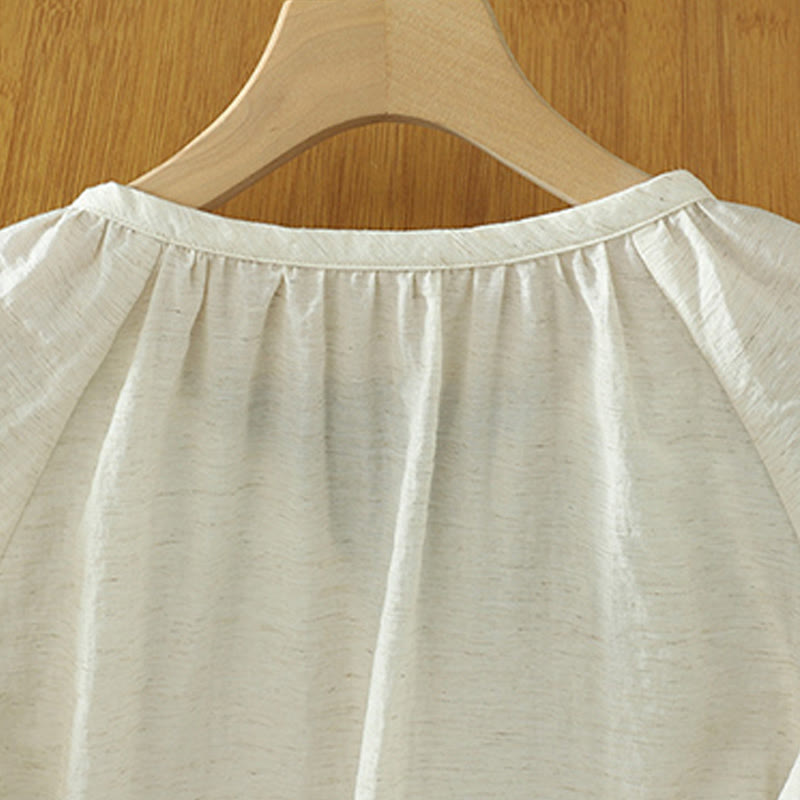 Koszula damska Buddha Stones w kolorze białym, gładka, z guzikami i rękawami trzy czwarte