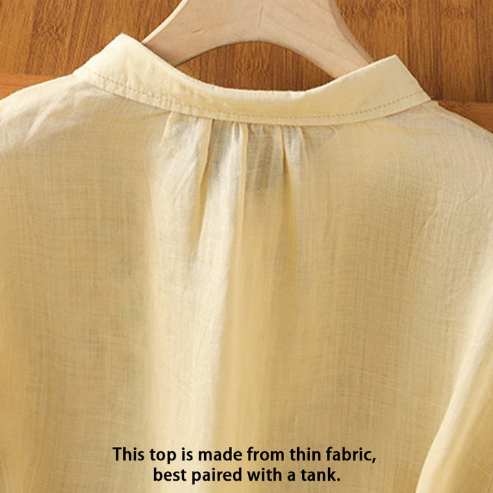 Koszula damska z krótkim rękawem i haftowanymi guzikami z motywem Buddha Stones i liści