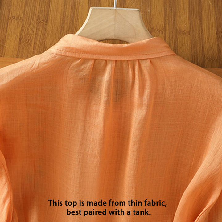 Koszula damska z krótkim rękawem i haftowanymi guzikami z motywem Buddha Stones i liści