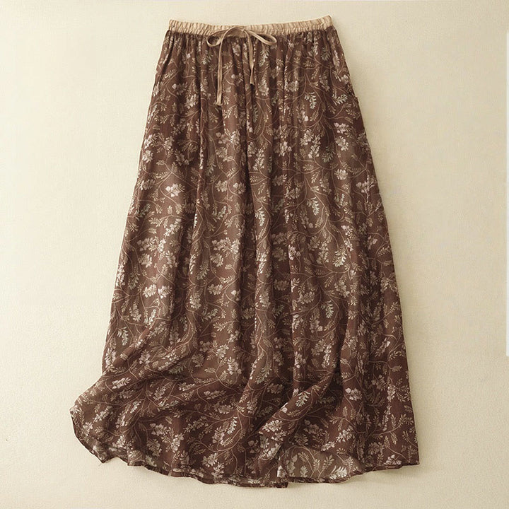Spódnica damska z elastyczną talią i kieszeniami w kwiaty z motywem Buddha Stones - SaddleBrown - US8-10，UK/AU12-14，EU40-42 (2XL) - image 0