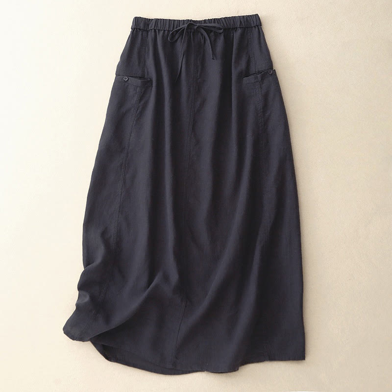 Spódnica damska z bawełny z elastycznym pasem i sznurkiem ściągającym w kształcie litery A z Buddha Stones - MidnightBlue - US8-10，UK/AU12-14，EU40-42 (2XL) - image 0