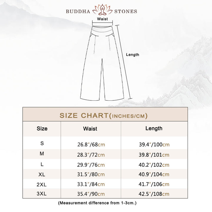 Buddha Stones Spodnie z wysokim stanem, szeroką nogawką, bawełną i lnem, w jednolitym kolorze, z kieszeniami - image 4