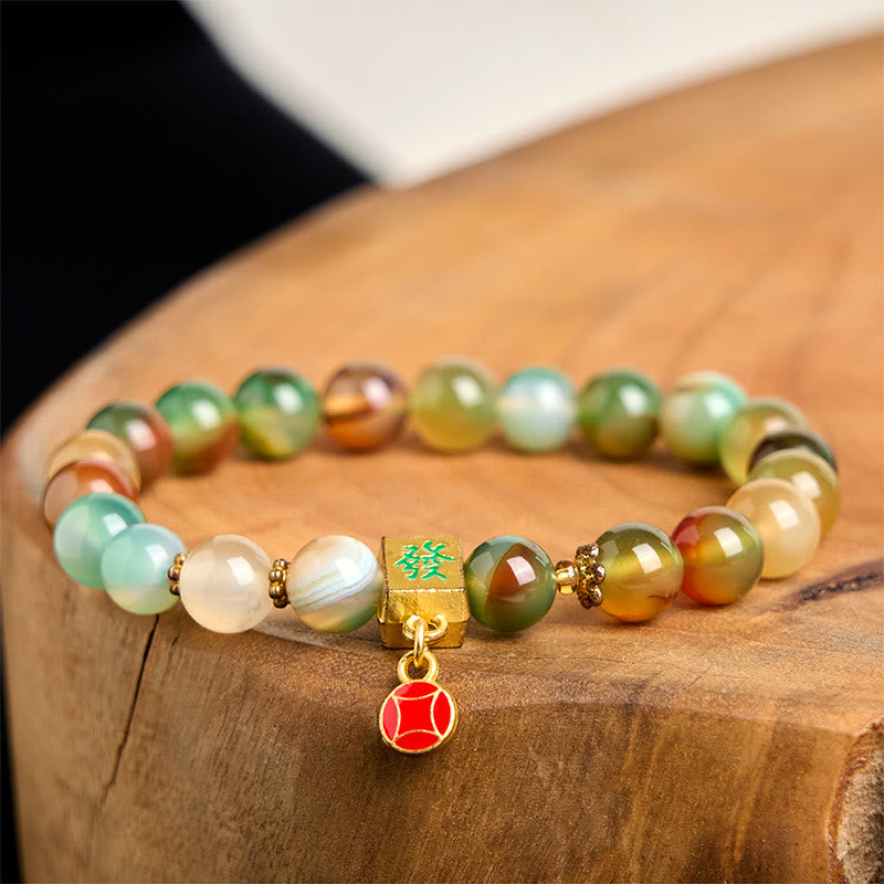 Bransoletka Buddha Stones Natural Peacock Agat Coin Courage