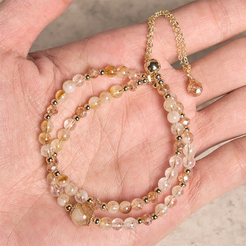 Buddha Stones Naturalne Cytrynowe Różowe Kryształowe Koraliki Przyjemność Kreatywność Dwuwarstwowa Bransoletka - image 3