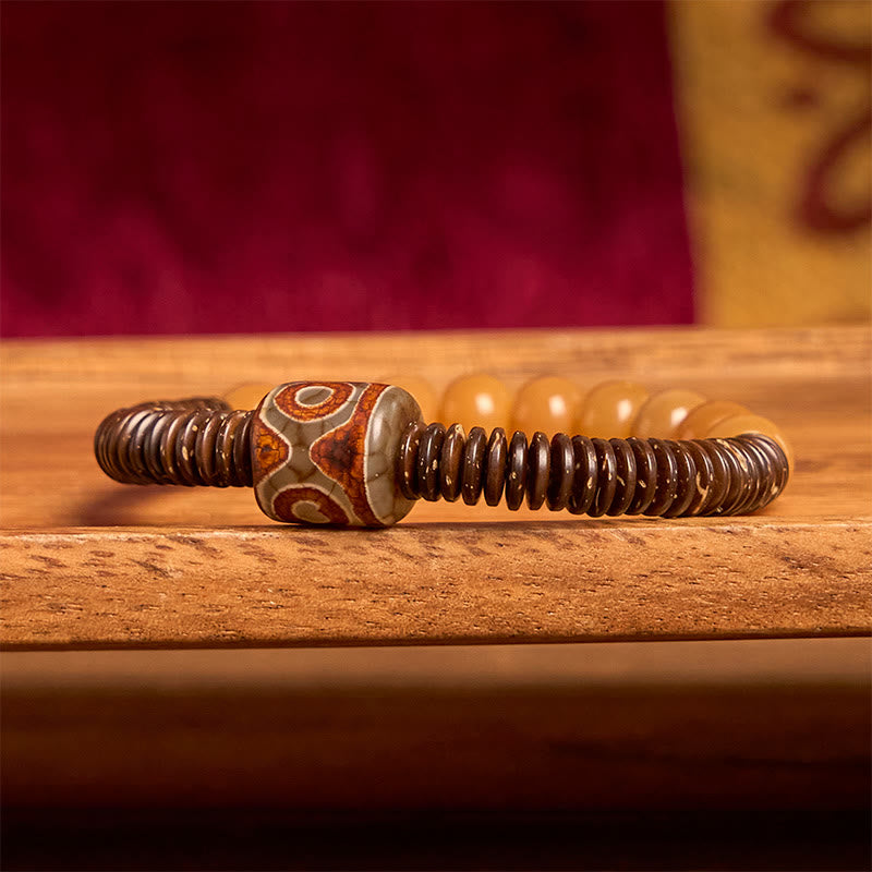 Bransoletka mądrości z tybetańskich Buddha Stones z nasionami bodhi i koralikami Dzi z łupin kokosa