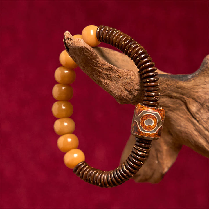 Bransoletka mądrości z tybetańskich Buddha Stones z nasionami bodhi i koralikami Dzi z łupin kokosa