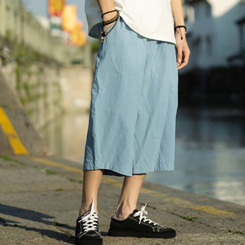 Spodnie męskie lniane z bawełny i kieszeniami, długość 7-8, z nadrukiem Buddha Stones, letnie, proste, plisowane, ze ściągaczem - image 30