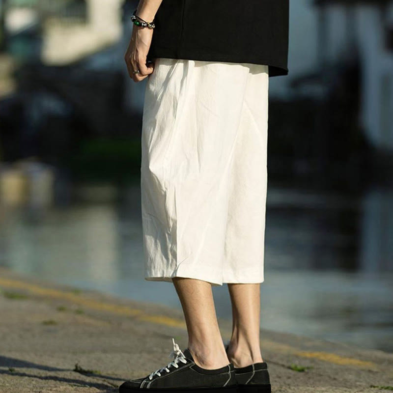 Spodnie męskie lniane z bawełny i kieszeniami, długość 7-8, z nadrukiem Buddha Stones, letnie, proste, plisowane, ze ściągaczem - image 26