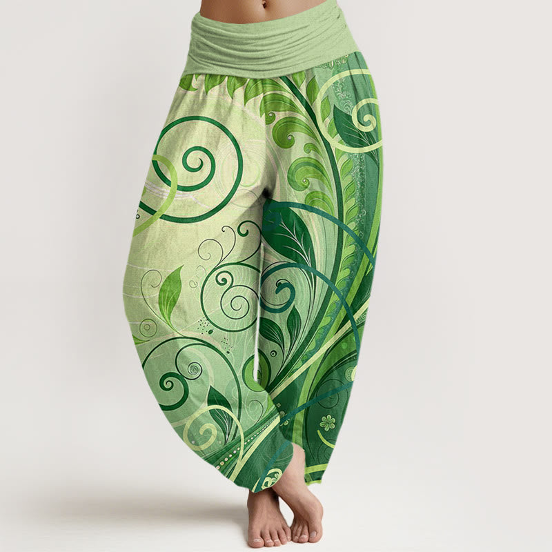Spodnie haremowe damskie z motywem kwiatów i motywem Buddha Stones - PaleGreen - US22, UK/AU26, EU54 (6XL) - image 1