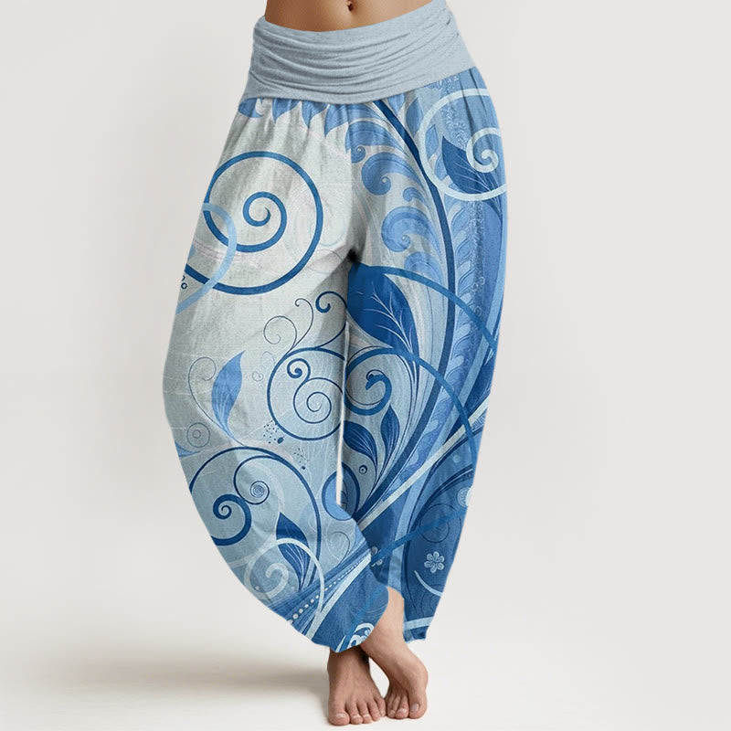 Spodnie haremowe damskie z motywem kwiatów i motywem Buddha Stones - SkyBlue - US22, UK/AU26, EU54 (6XL) - image 5