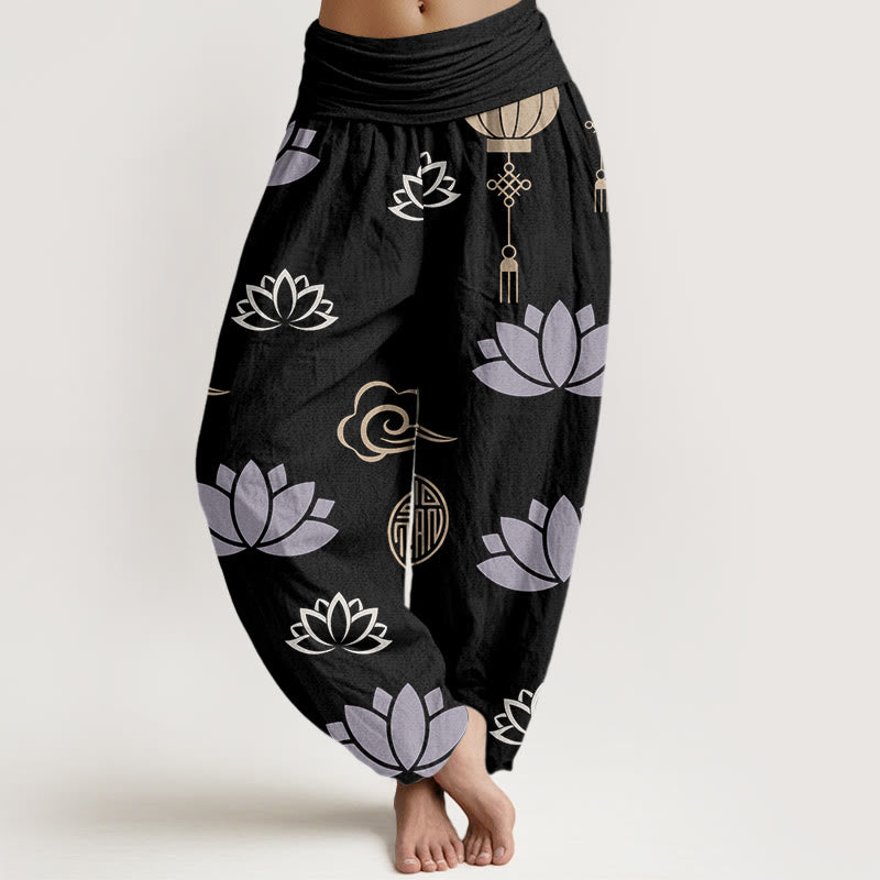 Buddha Stones damskie w stylu casual z motywem kwiatów lotosu i chmur - Czarny - US22, UK/AU26, EU54 (6XL) - image 8