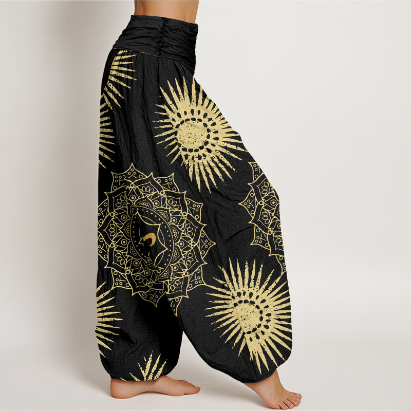Spodnie harem damskie z bawełny z motywem mandali i symbolem Om w stylu casual z Buddha Stones - image 2