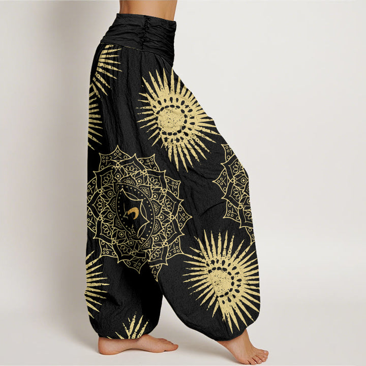 Spodnie harem damskie z bawełny z motywem mandali i symbolem Om w stylu casual z Buddha Stones - image 2