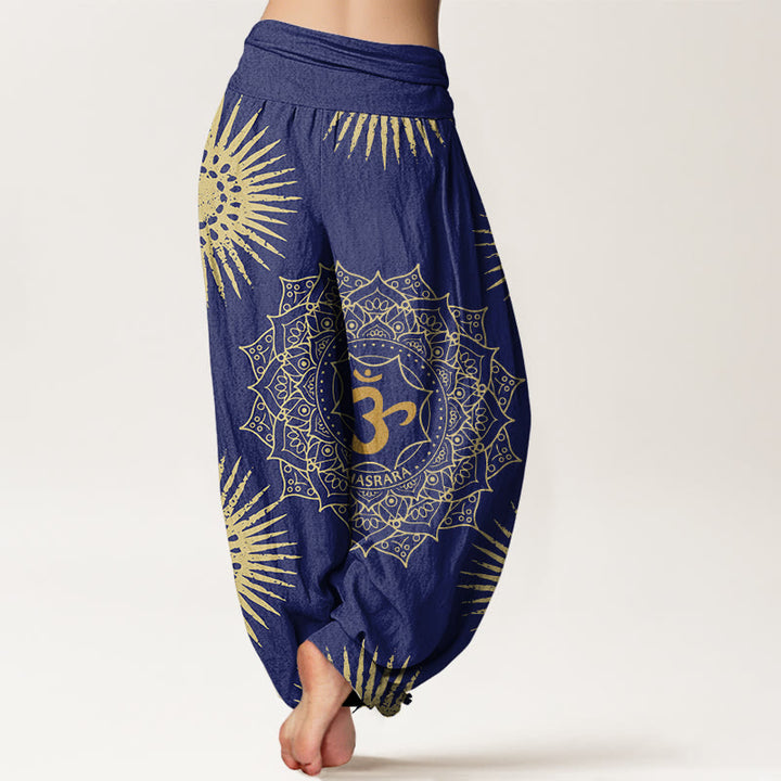 Spodnie harem damskie z bawełny z motywem mandali i symbolem Om w stylu casual z Buddha Stones - image 5