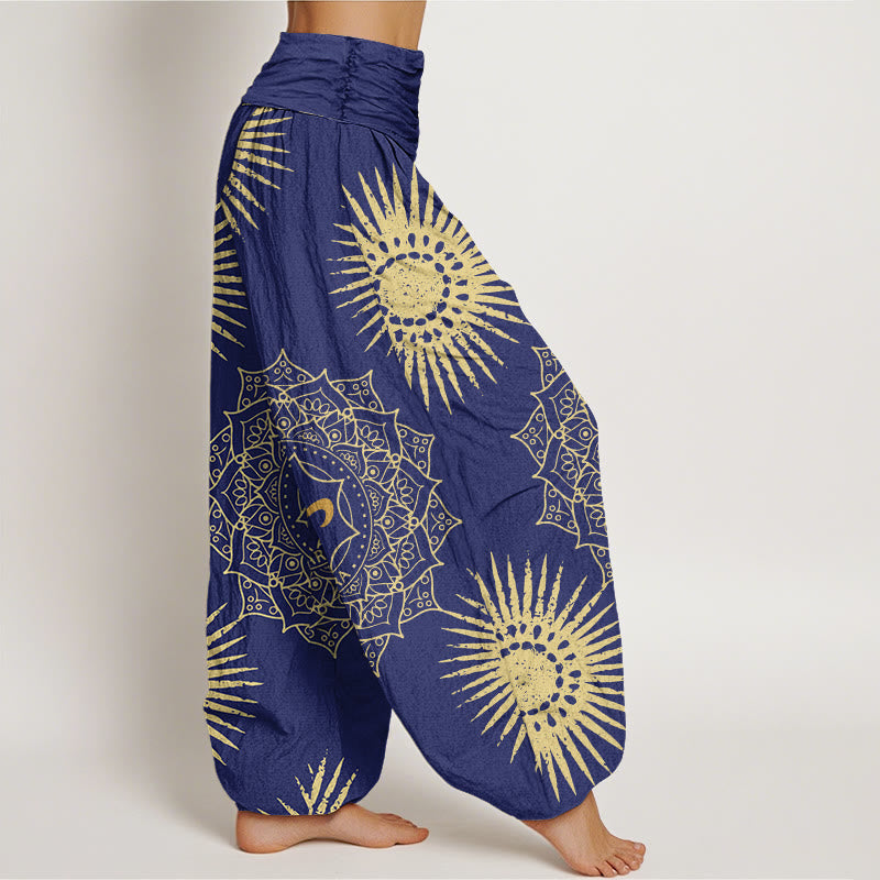 Spodnie harem damskie z bawełny z motywem mandali i symbolem Om w stylu casual z Buddha Stones - image 6