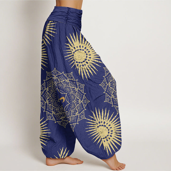 Spodnie harem damskie z bawełny z motywem mandali i symbolem Om w stylu casual z Buddha Stones - image 6