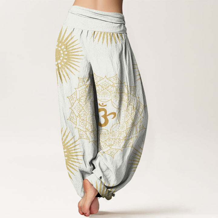 Spodnie harem damskie z bawełny z motywem mandali i symbolem Om w stylu casual z Buddha Stones - image 8