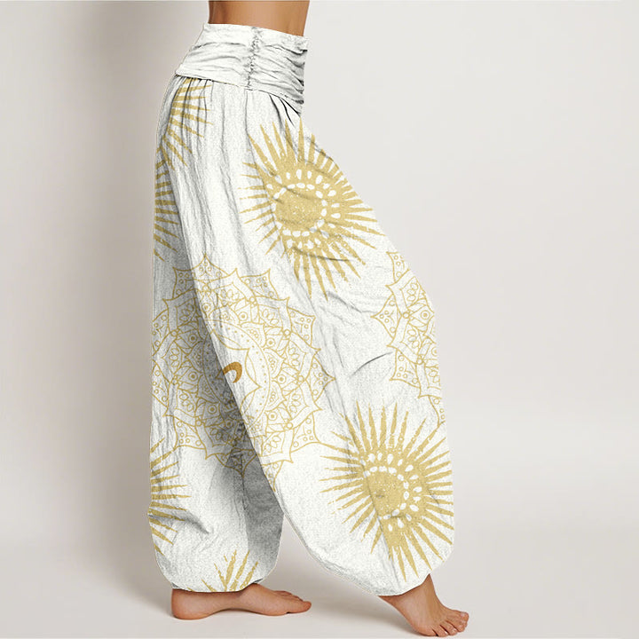 Spodnie harem damskie z bawełny z motywem mandali i symbolem Om w stylu casual z Buddha Stones - image 9