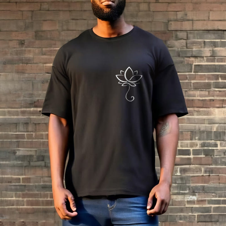 Koszulka z nadrukiem "Buddha Stones" w swobodnym, prostym stylu z motywem kwiatu lotosu - image 6