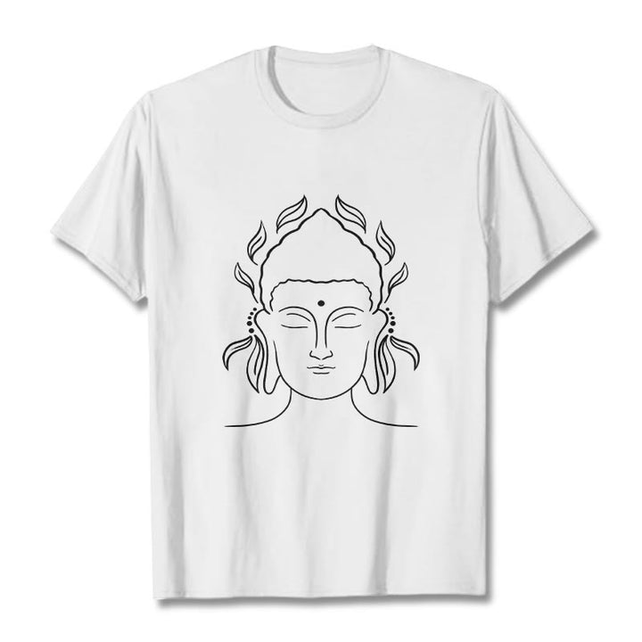 Koszulka z nadrukiem Buddha Stones, swobodny T-shirt z konturem Buddy i wzorem płatków lotosu - Biały - 2XL - image 6